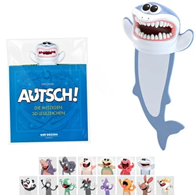 Abbildung von KXT Witzige 3D Lesezeichen Original AUTSCH! Cartoon Tiere Lustiges Geschenk für Kinder und Erwachsene (Hai)