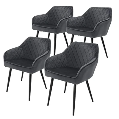 Abbildung von ML DESIGN Stuhl Esszimmerstuhl mit Rücken und Armlehne, Polsterstuhl Metallbeinen (4 St), Küchenstuhl Anthrazit Samtbezug, Ergonomischer