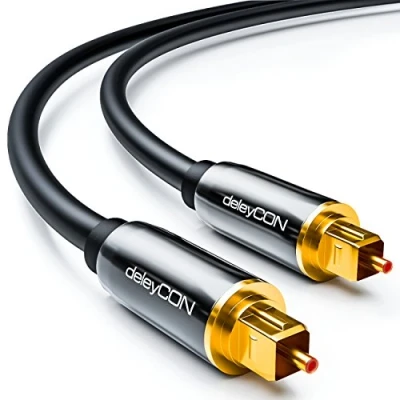 Abbildung von deleyCON 7,5m Optisches Digital Audio Kabel S/PDIF 2x Toslink Stecker LWL Lichtwellenleiter Metallstecker 5mm Flexibel Schwarz