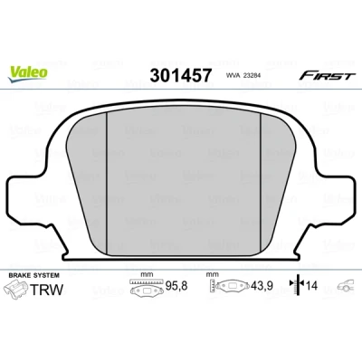 Abbildung von VALEO 301457 Bremsbelagsatz FIRST Hinterachse exkl. Verschleißwarnkontakt ohne Anti Quietsch Blech OPEL: Tigra Twintop, Corsa C Schrägheck
