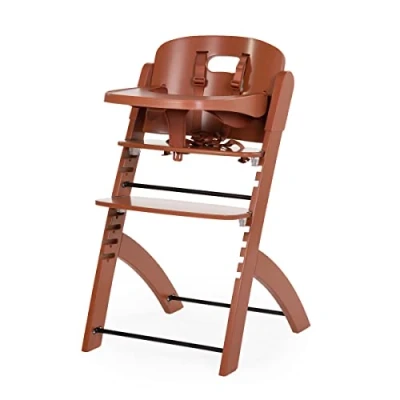 Abbildung von CHILDHOME, Hochstuhl für Babys, mitwachsend : von 0 Monaten bis 85KG, Inklusive Tablett, Buchenholz, Bügel, Sicherer 5 Punkt Gurt, Unsichtbare Schrauben, Evosit rostfarben