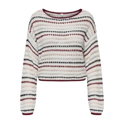 Abbildung von ONLY Onlgeena Stripe Boatneck Strickpullover, Damen, Größe: Medium, Cloud dancer