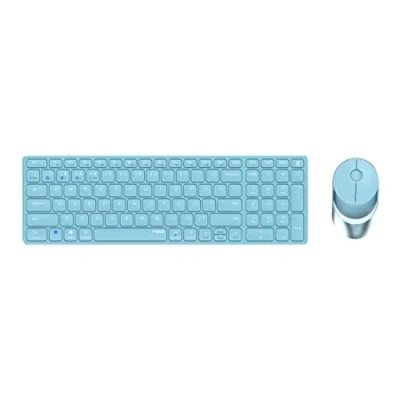 Abbildung von Rapoo 9750M kabelloses Tastatur Maus Set Wireless Deskset 1600 DPI Sensor wiederaufladbarer Akku flaches Aluminium Design DE Layout QWERTZ PC &amp; Mac blau, Mittel