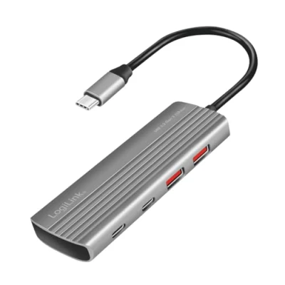 Abbildung von LogiLink UA0413 Ultra Slim USB 3.2 Gen2 Hub, 2X A, C, mit PD (Power Delivery), 100 W, Space Grau