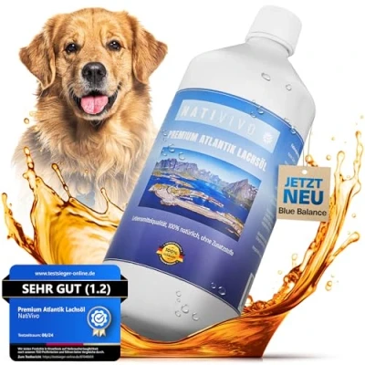 Abbildung von NatiVivo® Premium Atlantik Lachsöl 500ml Barföl aus den klaren Gewässern des Atlantiks reich an Omega 3 &amp; 6 Fettsäuren hochdosiertes Fischöl für Hunde, Katzen Pferde