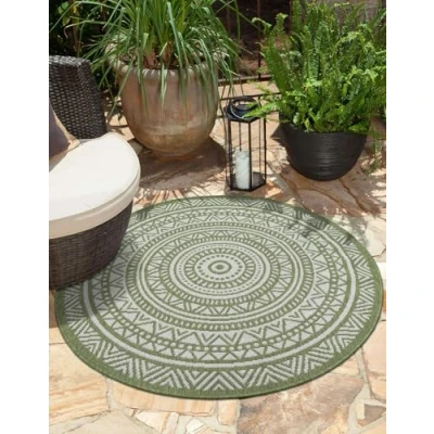 Abbildung von the carpet Mistra robuster Teppich, modern, langlebig und pflegeleicht, In Outdoor, Wohnzimmer, ideal für Küche, Flur Wintergarten, flachgewebt, Grün, 120 x cm Rund