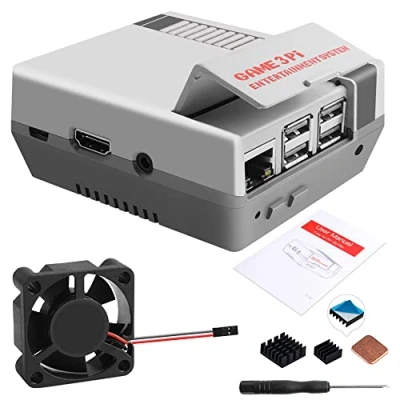 Abbildung von GeeekPi Retro Gaming Nes3Pi Gehäuse für Raspberry Pi 3 Modell B/B +, 2B / 3B + mit Lüfter Kühlgebläse Kühlkörper