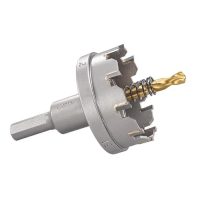 Abbildung von Starrett Hartmetall bestückte Lochsäge SM51 Blechschneider mit Aufnahme und Zentrierbohrer zum Bohren von Edelstahl Aluminiumlegierungen 51 mm