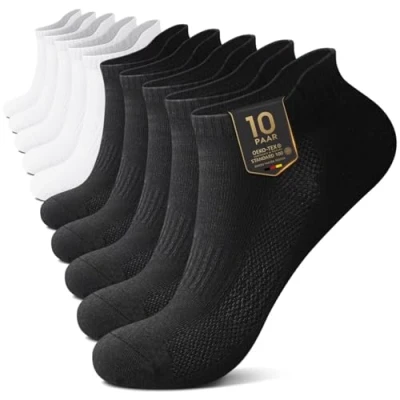 Abbildung von YouShow Sportsocken Kurze Herren Schwarz Weiß 43 46 Sneaker Socken Damen 10 Paar Atmungsaktiv Laufsocken Baumwollsocken Halbsocken