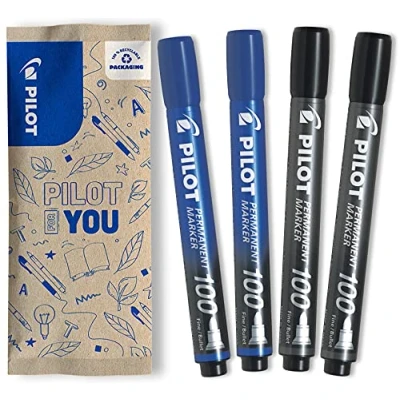 Abbildung von PILOT Permanent Marker 100 mit Rundspitze, 4er Set (Blau, Schwarz)