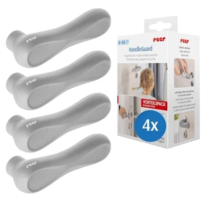 Abbildung von reer HandleGuard Türgriffschutz, Türklinkenpuffer, Türstopper gegen Stoßverletzungen an Türgriffen, Vorteilspack 4 Stück