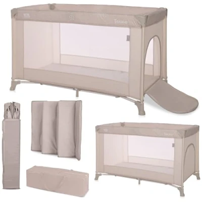 Abbildung von Lorelli Baby Reisebett, 2 in 1 Babybett und Laufstall Torino mit Seiteneingang, Kinderbett ab Geburt bis 15 kg, faltbar inkl. Transporttasche, beige