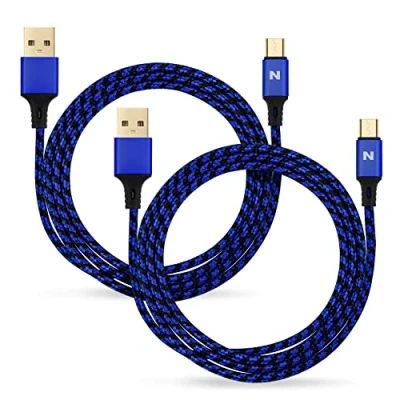 Abbildung von NITHO Set von 2 Ladekabel Kompatibel mit PS4/Xbox One und allen Geräten Micro B Stecker, Extra Langes 4 Meter Ermöglicht Spieler zu Spielen Remote (2 Kabel, Blau)