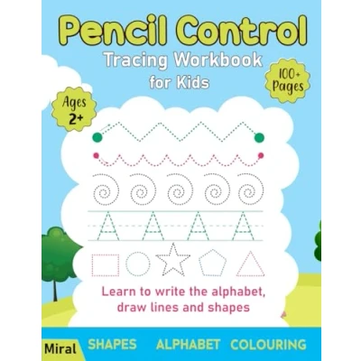 Abbildung von Pencil Control Tracing Workbook for Kids: Learn to write the alphabet, draw lines, shapes and cute animals.