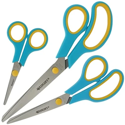 Abbildung von WESTCOTT Scheren Set Easy Grip 3 Stück Türkis, Universalscheren mit Komfort Griff, (Vorteilspack, tlg), Extrascharfe &amp; langlebige Edelstahlklinge