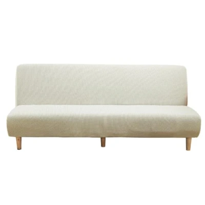 Abbildung von Sofabezug Ohne Armlehnen Beige/Grau 3/2 Sitzer Sofabettüberzug Armlehne Rutschfest Stretch Spandex Futon Sofa Sitzbezüge Faltbar klappbares Schlafsofa Schonbezug(190 210cm,White)