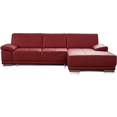 Abbildung von CAVADORE Ecksofa Corianne / Ledercouch inkl. Armteilverstellung und Longchair 282 x 80 162 Echtleder, rot