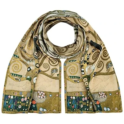 Abbildung von VON LILIENFELD Seidenschal Schal Damen 100% Seide Gustav Klimt: Lebensbaum Motiv Halstuch Seidentuch Kanten handgerollt 172 x 42 cm Kunstmotiv, Satin