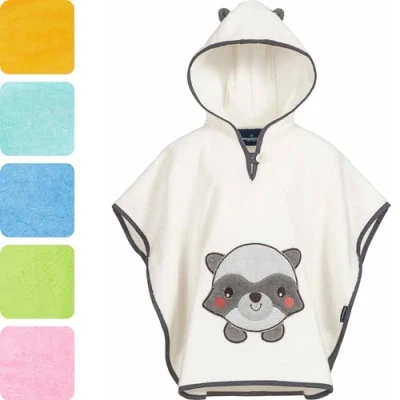 Abbildung von Morgenstern Badeponcho Kinder Baby Mädchen Jungen 100% Baumwolle OEKO TEX Babybadetuch Kapuzenhandtuch Bademantel Frottee Waschbär