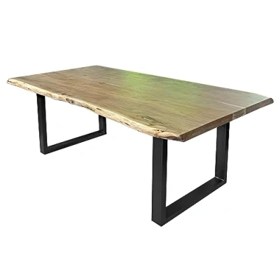 Abbildung von SAM Esstisch 200 x 100 cm Cali, Baumkantentisch naturfarben, Akazienholz massiv, U Gestell aus Metall Schwarz, aufgedoppelte Kanten 25+25 mm