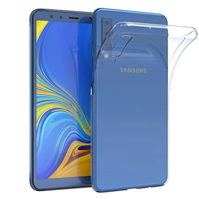 Abbildung von EAZY CASE Hülle kompatibel mit Samsung Galaxy A7 (2018) Schutzhülle Silikon, Ultra dünn, Slimcover, Handyhülle, Silikonhülle, Backcover, Durchsichtig, Klar Transparent