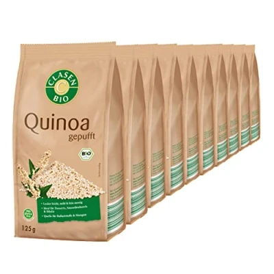 Abbildung von 10x CLASEN BIO Quinoa, gepufft von Natur aus vegan und glutenfrei, für Müslis, biologischer Anbau 125 g