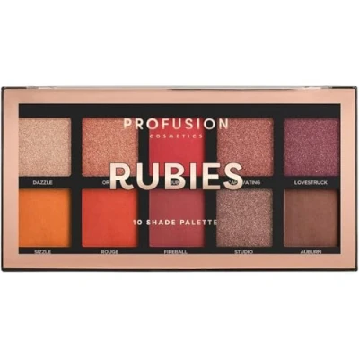 Abbildung von Profusion Cosmetics Rubies Lidschatten Palette mit 10 Farbtönen (mischbare Korallen und Rottöne bis hin zu karminroten Farben)