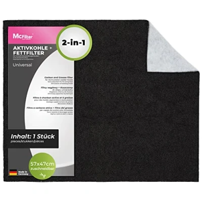 Abbildung von McFilter Fettfilter Universal Aktiv Kohlefilter 57 x 47cm, Zubehör für alle handelsüblichen Dunstabzugshauben, 2 lagig, Doppelfilter, zuschneidbar