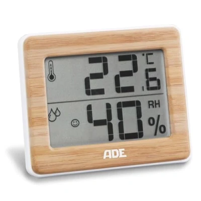 Abbildung von ADE Digitales Thermometer und Hygrometer für innen Luftfeuchtigkeitsmesser Bambus