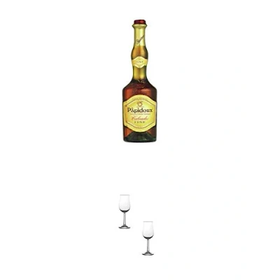 Abbildung von Papidoux Calvados Fine Frankreich 0,7 Liter + Nosing Gläser Kelchglas Bugatti mit Eichstrich 2cl und 4cl 2 Stück