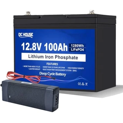 Abbildung von DCHOUSE 12V 100Ah LiFePO4 batterie mit 10A Ladegeräte, Verbessertes 100A BMS, Bis zu 15000 Zyklen, 1280Wh Lithium Akku, perfekt für Wohnmobile, Solaranlage, Wohnwagen, Boot, Camping,Off Grid