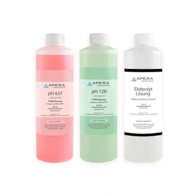 Abbildung von Apera Instruments pH Kalibrierlösung 4.01/7.00 + 3M KCl Elektroden Aufbewahrungslösung je 250ml, Pufferlösung Set