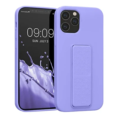 Abbildung von kwmobile Handyhülle kompatibel mit Apple iPhone 12 / Pro Hülle Fingerhalter und Standfunktion Silikon Case Handy Cover in Lavendel