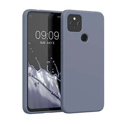 Abbildung von kwmobile Hülle kompatibel mit Google Pixel 4a 5G gummierte TPU Silikon Handyhülle Schutzhülle für kabelloses Laden Case in Blaugrau