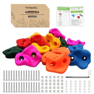 Abbildung von Trymaker Klettergriffe, Kinder Klettersteine für Kletterwand, 15 Stück Kletterwandgriffe Set Erwachsene Outdoor