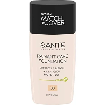 Abbildung von SANTE Naturkosmetik Radiant Care Foundation 03 Neutral Linen, vegane mit Bio Peptiden und hochwertigen Ölen, für strahlende Haut, pflegende nachhaltige Formel, 30ml