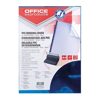 Abbildung von OFFICER PRODUCTS 20222015 01 Deckblätter Einbanddeckel aus Blau Transparent PVC Klarsichtfolie 100 Stück zum Binden/DIN A4 200 g/qm