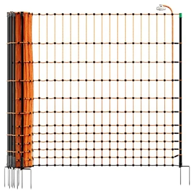 Abbildung von VOSS.farming Premium Hühnernetz farmNET 25m 112cm Orange 2 Spitzen 9 Pfähle Hühnerzaun Elektronetz