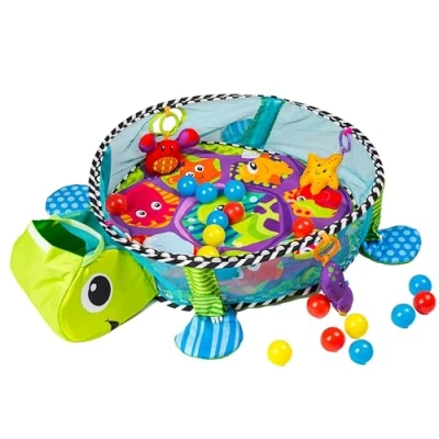 Abbildung von COIL Spielmatte Mit Spielbogen, Abenteuerdecke, Krabbeldecke, Spielzeug, 30 Bälle inklusive, Laufgitter Funktion, ab Geburt Spielebogen Babies Mädchen Baby Spieldecke Spielbogen (Schildkröte)