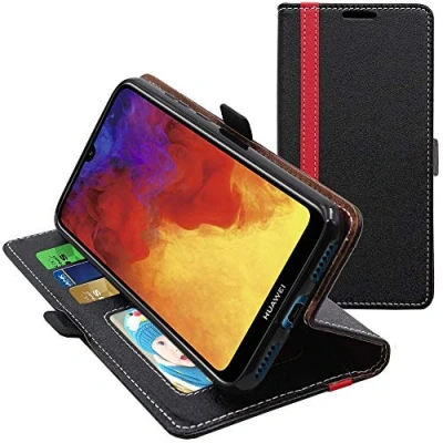 Abbildung von ebestStar Hülle für Huawei Y6 2019 Prime/Pro, Handyhülle, Kunstleder Wallet Case, [PU Leder], Kartenfächer, Schwarz/Rot