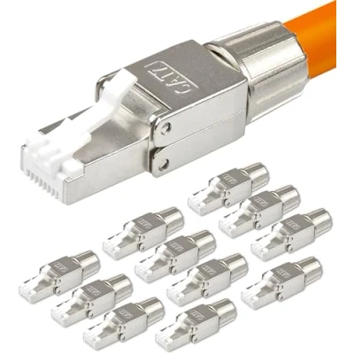 Abbildung von VESVITO 12x CAT 7 RJ45 Stecker 10 GBit/s Netzwerkstecker werkzeuglos PoE für CAT8 CAT7A CAT7 CAT6A Netzwerkkabel, Verlegekabel, Installationskabel, AWG 22 24, LAN Kabel Crimpstecker