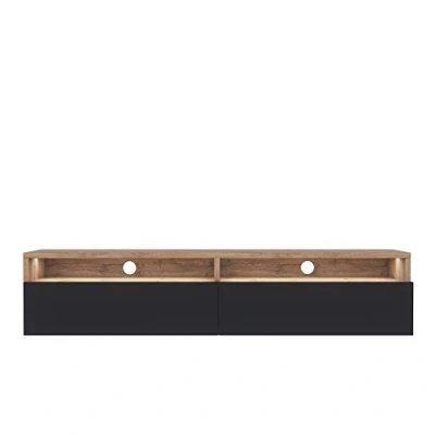 Abbildung von Selsey REDNAW TV Schrank/modernes Board für Wohnzimmer, stehend/hängend, 140 cm breit (Wotan Eiche Matt/Schwarz Hochglanz mit LED)