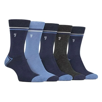 Abbildung von Farah 5er Pack Herren Bambussocken Bunt Farbig Business Socken (39 45, Marine Blau)