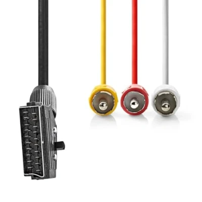 Abbildung von Nedis SCART Kabel Stecker 3x Cinch Vernickelt Schaltbar 480p 2.00 m Rund PVC Label