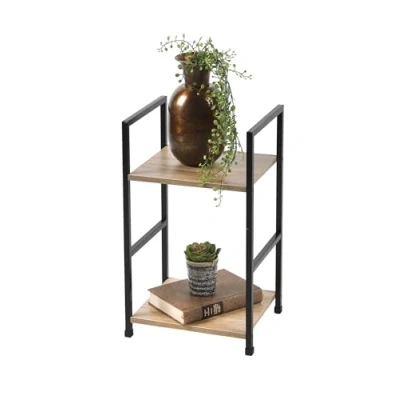 Abbildung von Spetebo Metall Standregal mit 2 Ablageflächen aus Holz 48 x 29 cm Badezimmerregal Fächern Deko Regal offen und freistehend für Badezimmer Wohnzimmer Flur