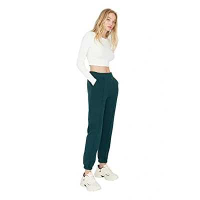 Abbildung von Trendyol Damen Herren Mittlerer Bund Jogger Jogginghose Sweatpants, Emerald Green, XS EU
