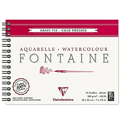 Abbildung von Clairefontaine 96313C Malblock, mit Doppelspirale Aquarellpapier Feinkörnig, Fontaine/Hadern, 18 x 24 cm, 12 Blatt, 300 g Packung, weiß