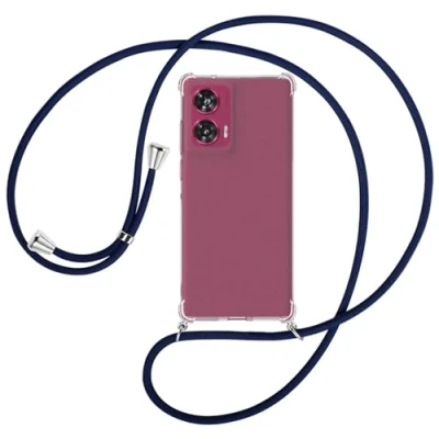Abbildung von mtb more energy® Handykette kompatibel mit Motorola Edge 50 Fusion 5G (6.7&#039;&#039;) dunkelblau/Metallteile: Silber Smartphone Hülle zum Umhängen TPU Case