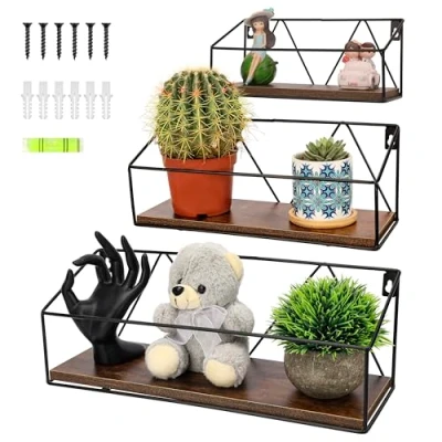 Abbildung von BELLE VOUS 3X Küchenregale für die Wand Wandregal Set Küche Büro Wohnzimmer in 3 Größen 3er Regal hängend Küchenregal mit Metall Holz Konstruktion Schwarz