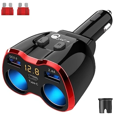 Abbildung von PD3.0 Zigarettenanzünder Verteiler 150W: 12V Kfz Adapter USB C Auto Ladegerät 2 Mehrfach Steckdose Netzteil DC 24V Stecker Splitter mit Schalter 3 Anschlüsse für Handy GPS Sitzheizung DashCam Navi